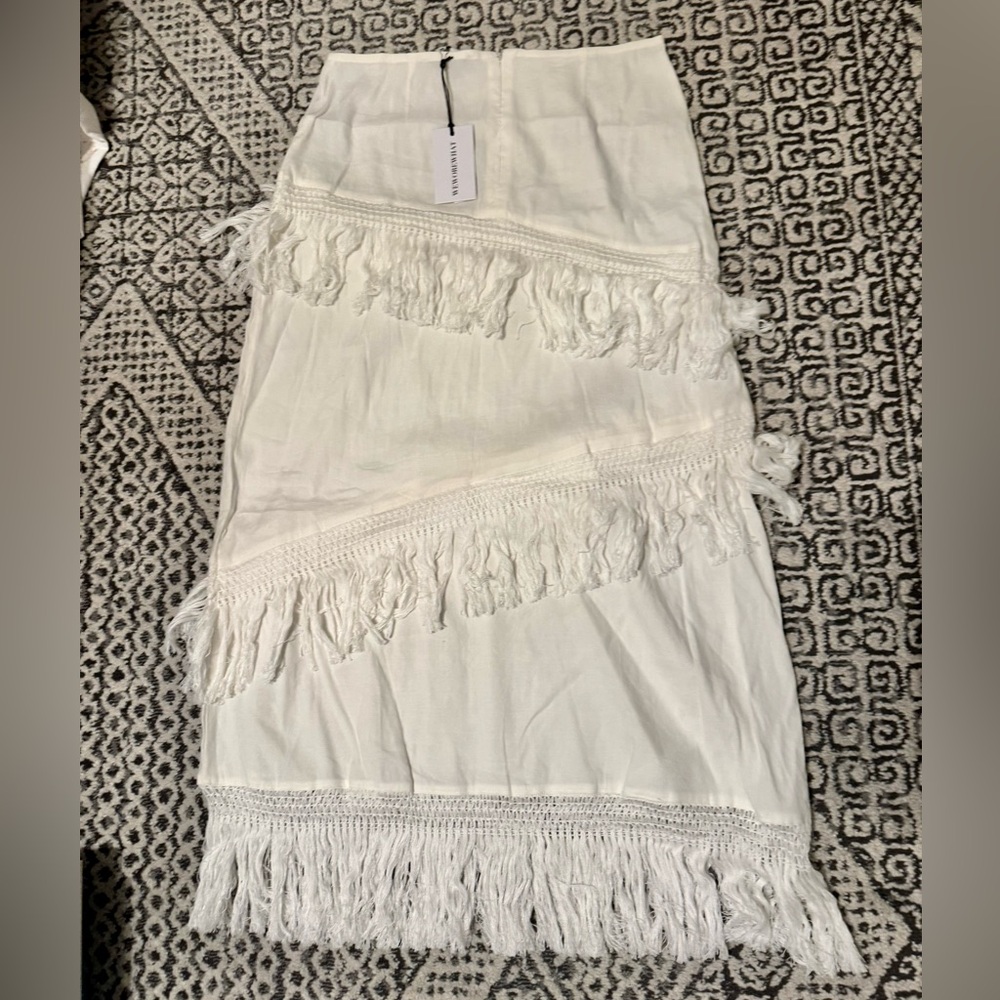 NWT WeWoreWhat Linen Fringe Skirt - Picture 3 of 4